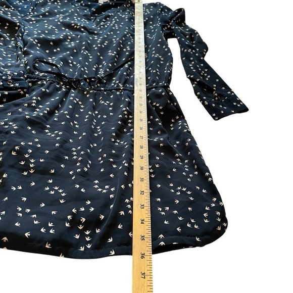 Banana Republic Bird Print Navy Dress-Size 10-Drawstring-Long Sleeves-Pullover - Picture 5 of 11
